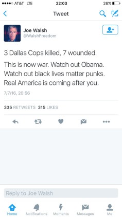 Joe Walsh racist tweet