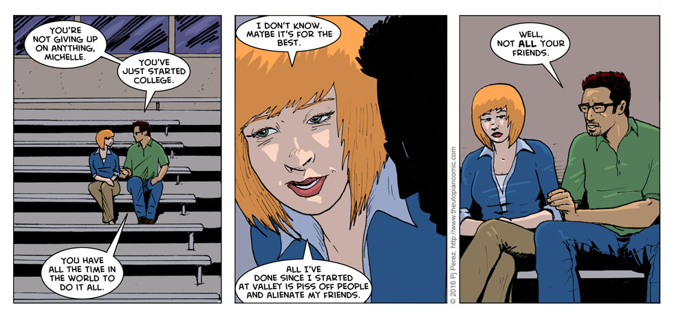 Is that side-eye Michelle's giving Sean in the last panel? Geez, I should redraw the whole thing.